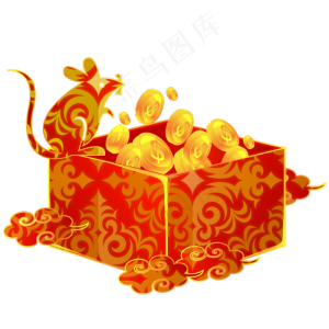 红色新年打开礼盒,免抠元素