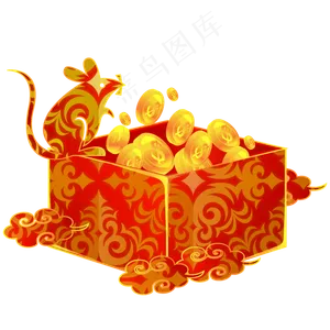 红色新年打开礼盒,免抠元素