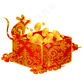 红色新年打开礼盒,免抠元素