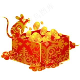 红色新年打开礼盒,免抠元素