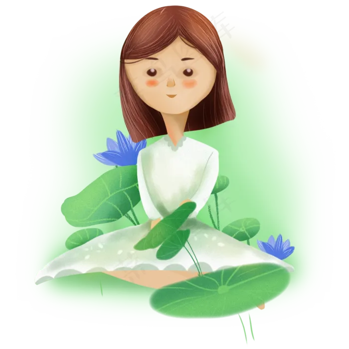 坐在荷叶上的女孩(2000X2000(DPI:300))psd模版下载