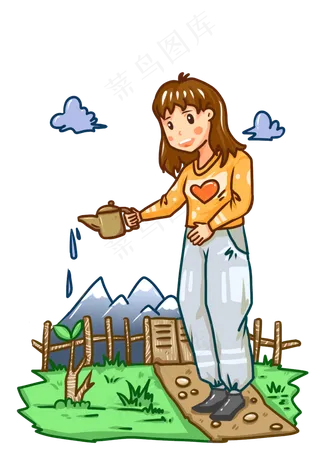 植树节浇树的小女孩