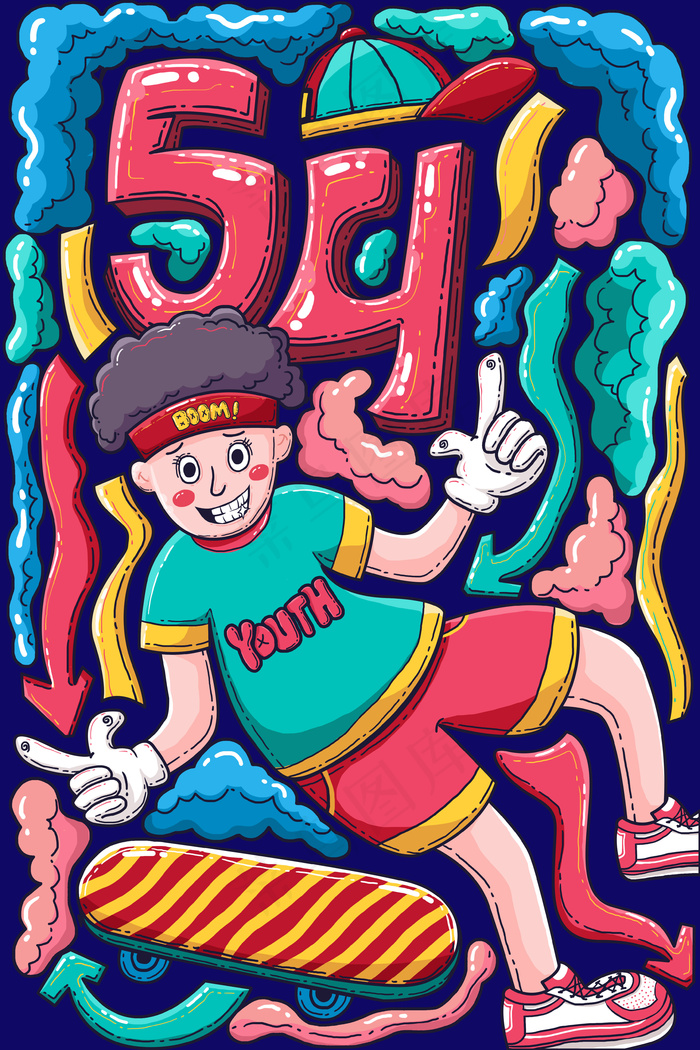 54青年节创意数字涂鸦