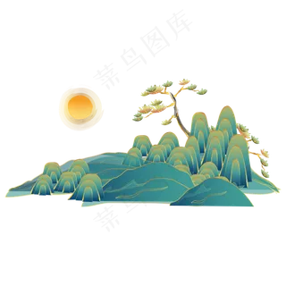 中国风国潮金线山水,免抠元素