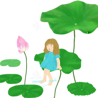 坐在荷叶上的小女孩
