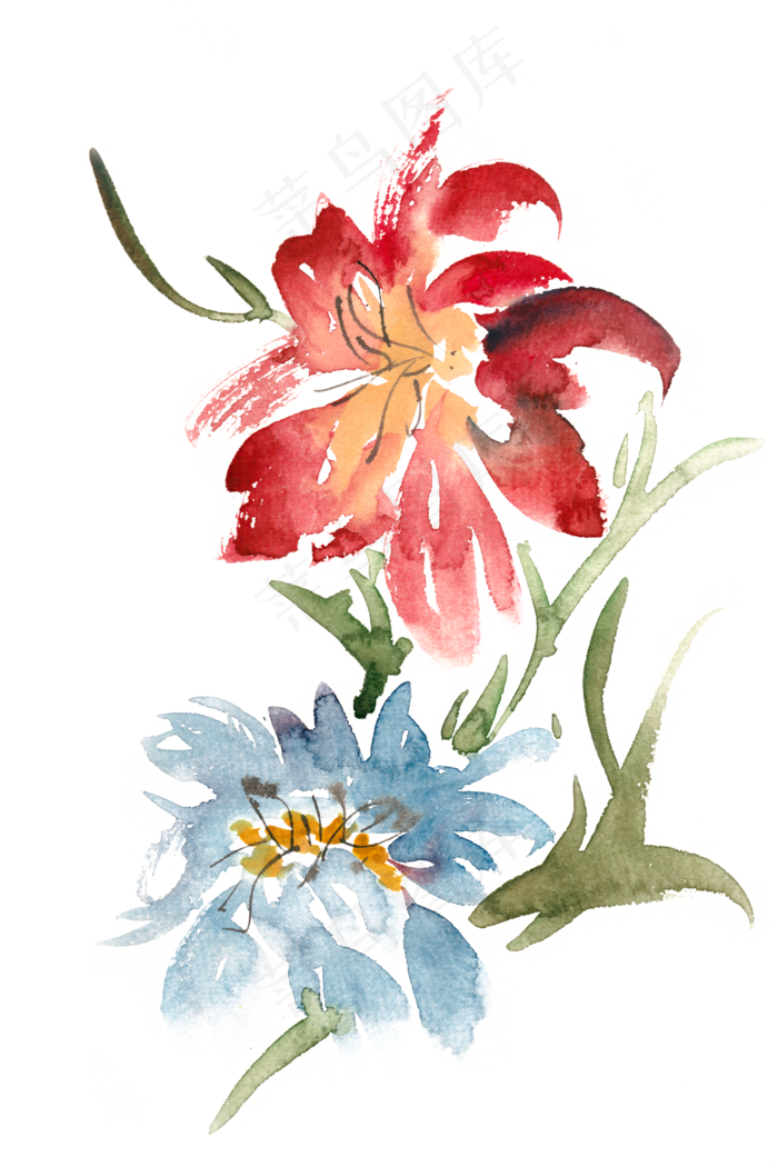 一束盛开的花水彩画PNG免抠素材