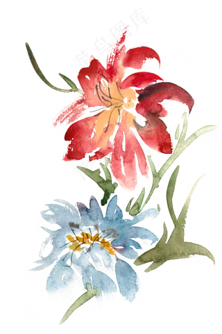 一束盛开的花水彩画PNG免抠素材