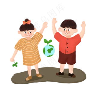植树节男孩女孩种植绿芽爱护地球