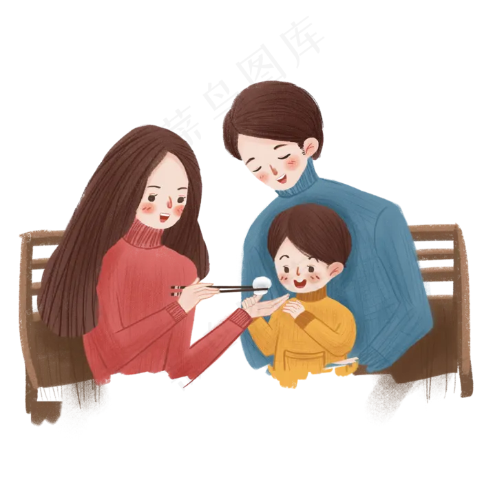 元宵节一家人在吃汤圆免抠图