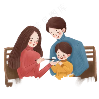 元宵节一家人在吃汤圆免抠图