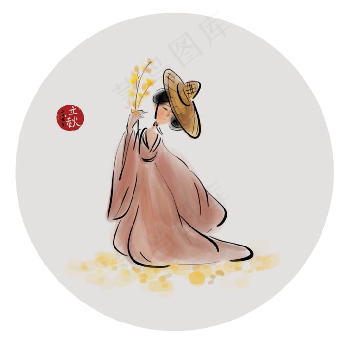 立秋麦收的古代人物,免抠元素(2000*2000px 300 dpi )psd模版下载
