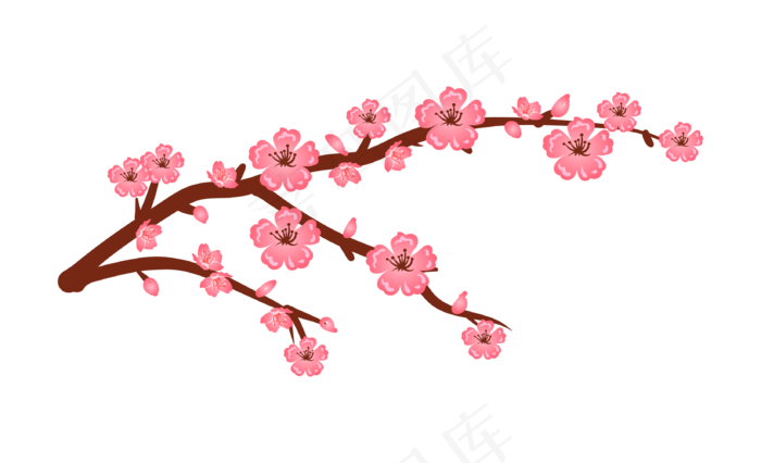 手绘绽放的桃花插画,免抠元素