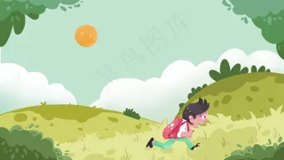 春天踏青的小男孩