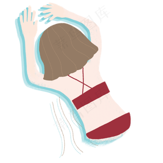 卡通游泳的女孩