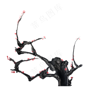 中国水墨年红梅春节俊秀PNG