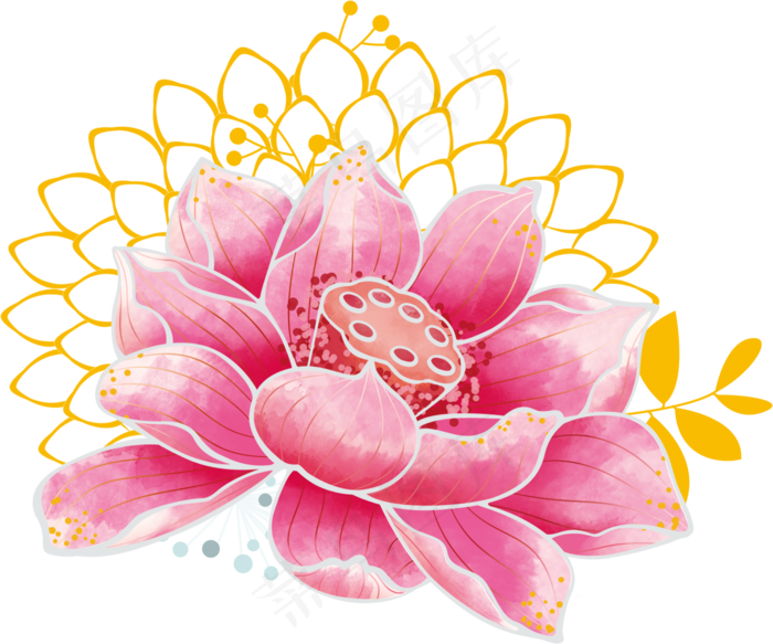 夏日粉色小清新水彩插画荷花组合