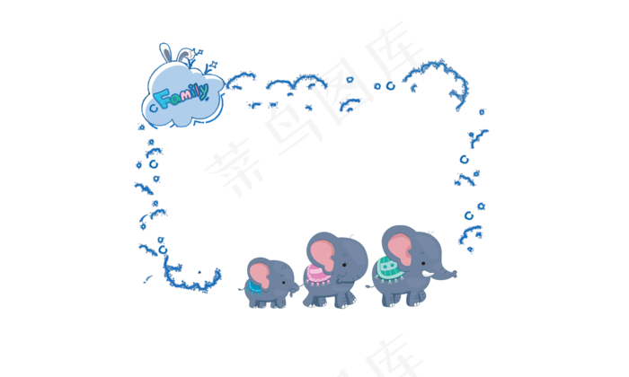 创意卡通可爱大象一家人泡泡边框(2000X1200(DPI:300))psd模版下载