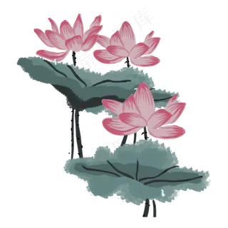 手绘中国风荷花水墨画PNG素材,免抠元素