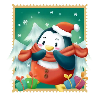 手绘庆祝圣诞邮票企鹅卡通可爱高,免抠元素