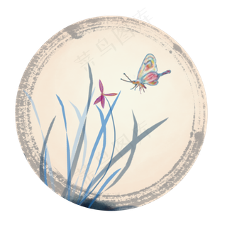 中国风水彩水墨蝶恋花手绘免抠高