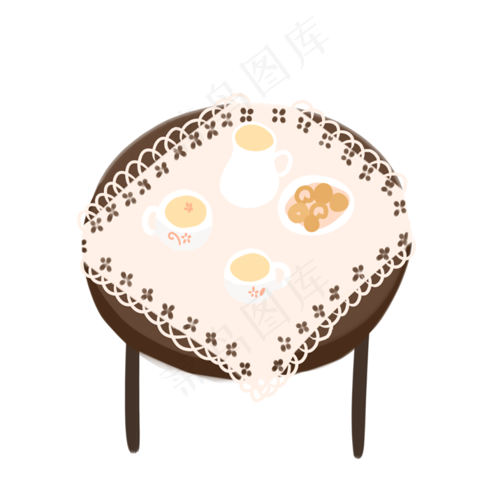 褐色的圆形小桌子,免抠元素