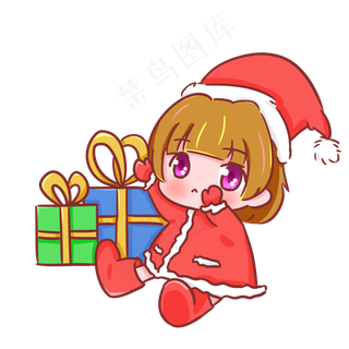 圣诞节平安夜可爱手绘女孩要抱抱,免抠元素