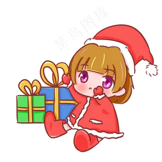 圣诞节平安夜可爱手绘女孩要抱抱,免抠元素