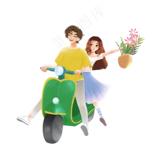 卡通小情侣在郊游