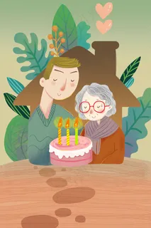 卡通手绘风母亲节母子配图