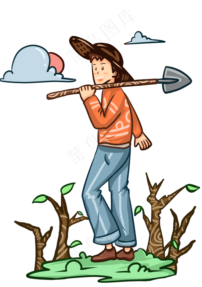 植树节人物和铲子插画