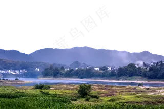 炊烟村庄和河流