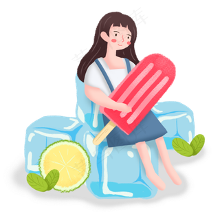 大暑女孩冰块冰棒素材