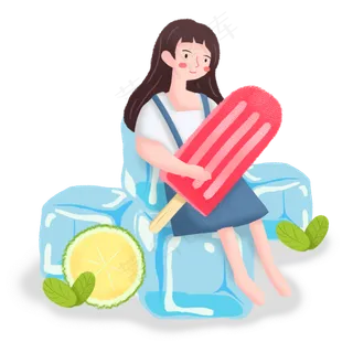 大暑女孩冰块冰棒素材