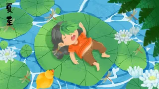 夏至绿色女孩荷塘休息