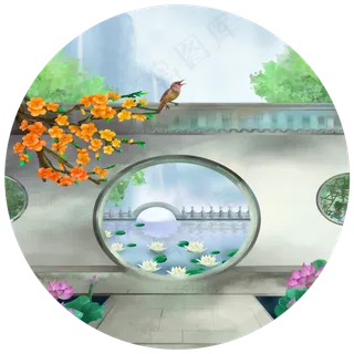 水乡庭院山水园林风光