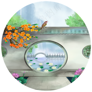 水乡庭院山水园林风光