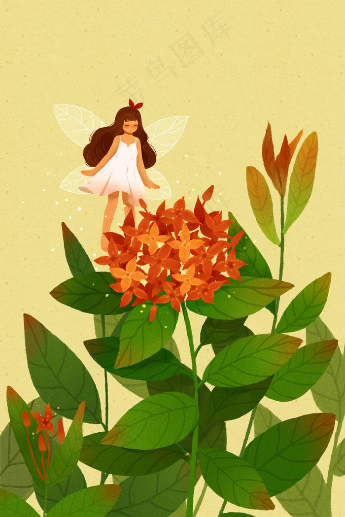 花卉植物龙船花精灵童话梦幻唯美治愈小清新(3545X5315(DPI:300))psd模版下载