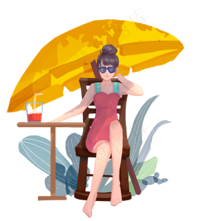 海滩乘凉女孩
