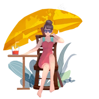 海滩乘凉女孩