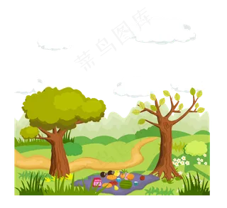 春天野外花草树木野餐,免抠元素