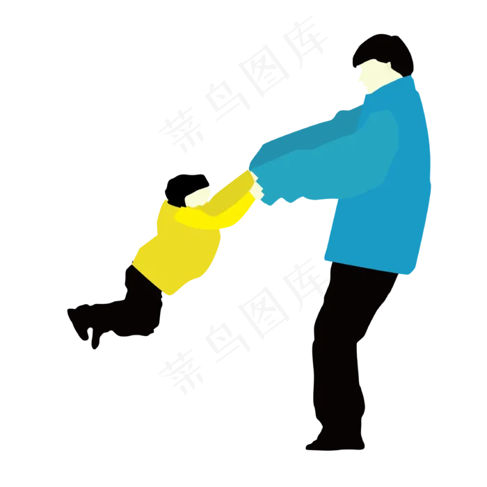 手绘玩耍的父子俩矢量免抠图(3000X3000(DPI:300))ai矢量模版下载