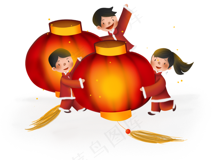 2019年春节新年红灯笼和儿童,免抠元素(7245X5470(DPI:300))psd模版下载