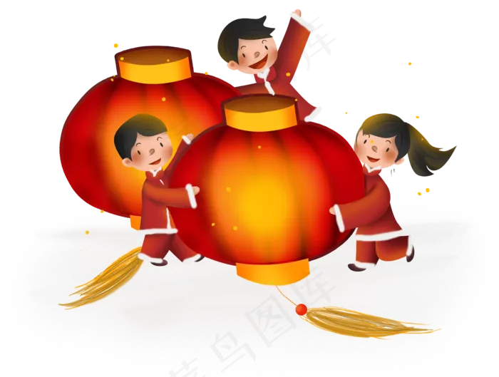 2019年春节新年红灯笼和儿童,免抠元素(7245X5470(DPI:300))psd模版下载
