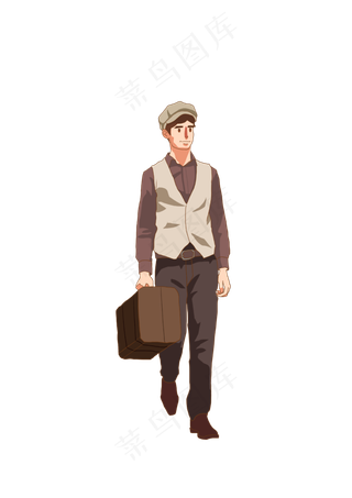 春分提行李箱的男人免扣元素,免抠元素