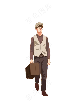春分提行李箱的男人免扣元素,免抠元素