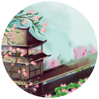 游廊楼阁夏季荷香