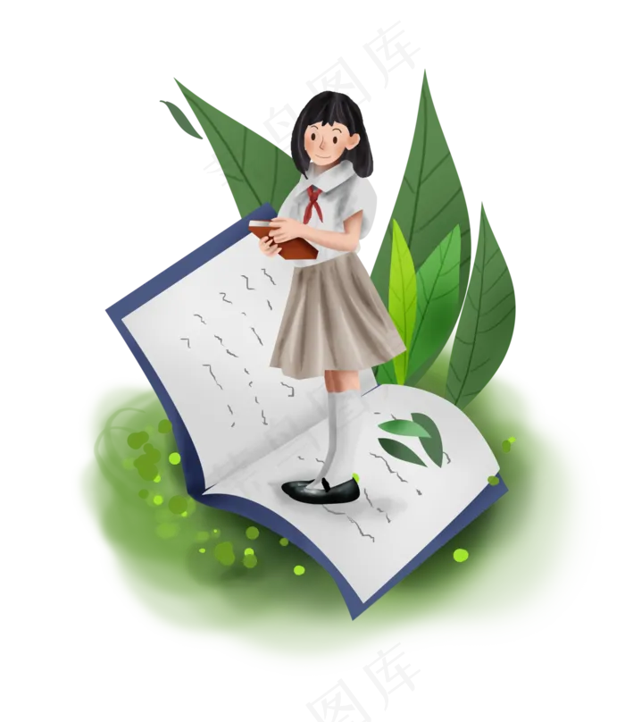 开学看书的女学生,免抠元素(4591X5296(DPI:300))psd模版下载