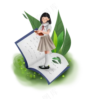 开学看书的女学生,免抠元素