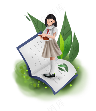 开学看书的女学生,免抠元素