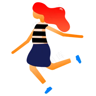扁平化手绘跳舞的女孩,免抠元素